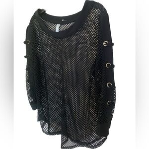 Black Mesh Sheer Knit Top Silver Grommet Sleeve Details NWT Edgy Goth Size Large